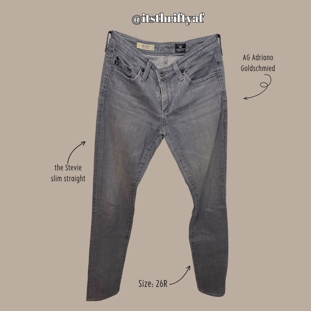 AG Adriano Goldschmied Stevie Slim Straight Jeans Gray Size 26R | Designer Denim